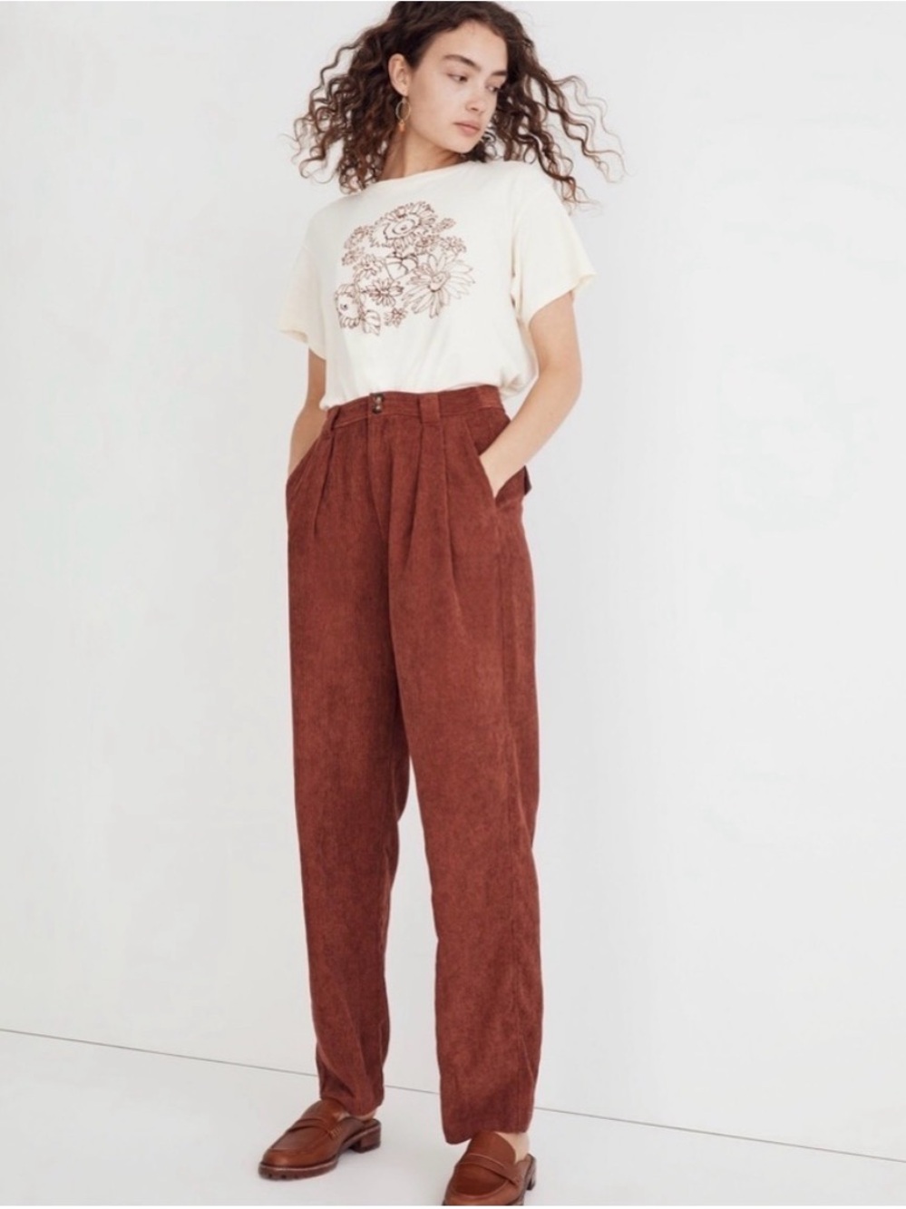 4 Madewell Neale High-Rise Corduroy Trousers in Rust Brown “Dusty Redwood”